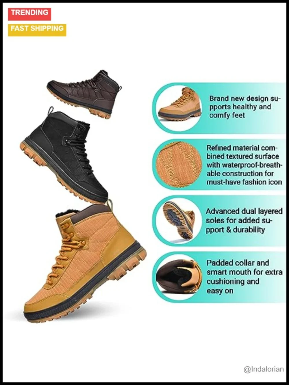 Men's Waterproof Winter Snow Boots Fur Lined Lightweight Anti-slip Outdoor Shoes